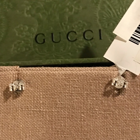 Authentic Gucci Trademark Logo .925 Sterling Silver Round Stud Earrings - Picture 2 of 15